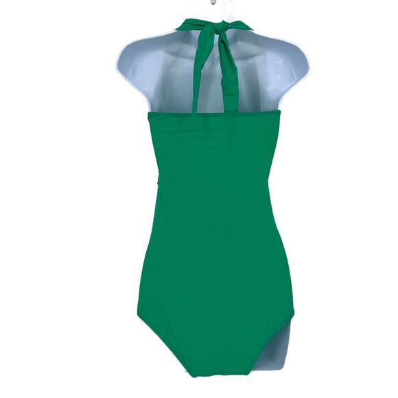 Scrunch Halter Neck One Piece Swimsuit in Green Size Medium - Picture 4 of 4